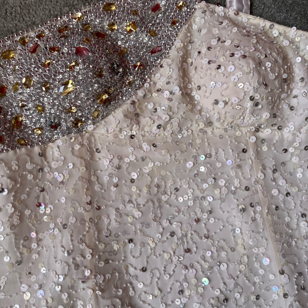 SCALA white with sequins Off shoulder Dress - Size 4 from Eagle Formal Wear. - Picture 3 of 5